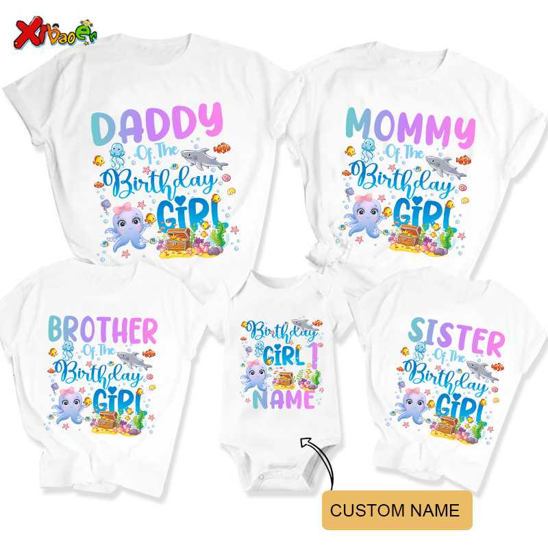 Aquarium Fish And Name - 海の生き物家族マッチング衣装誕生日ガール Tシャツ誕生日シャツ魚タコカニカスタム名パーティー衣装水族館