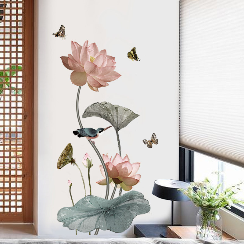 家の装飾のための中国の蓮の花の壁紙,粘着ポスター,リビングル - Background Film 3D のレビューと価格
